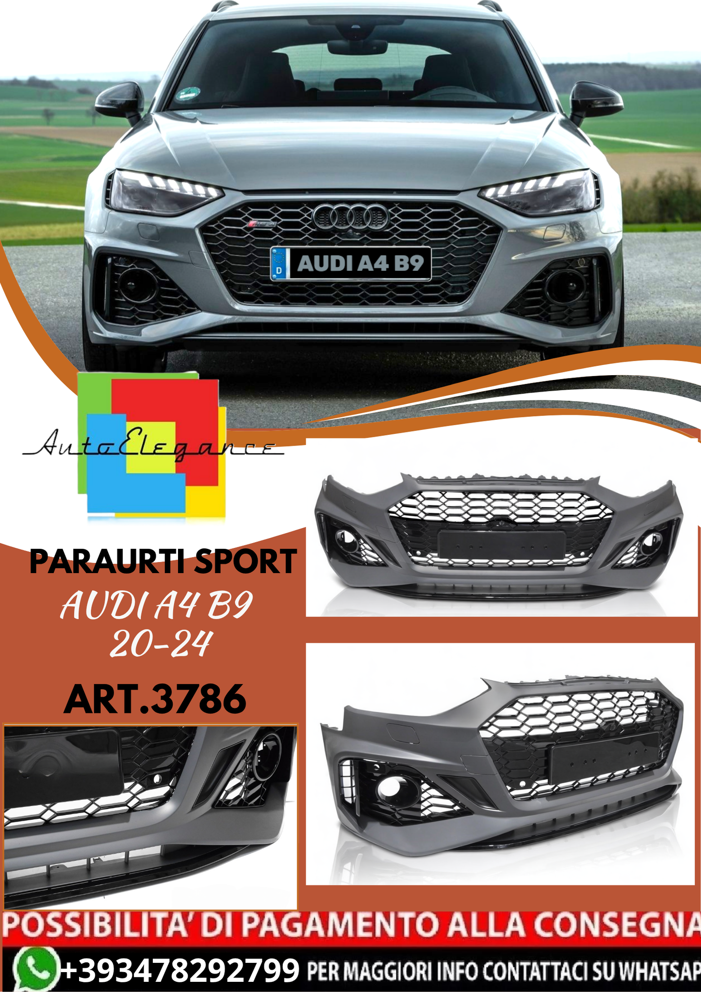 💥ART.3786 PARAURTI ANTERIORE SPORT adatto per AUDI A4 B9 20-24 LOOK RS4💥