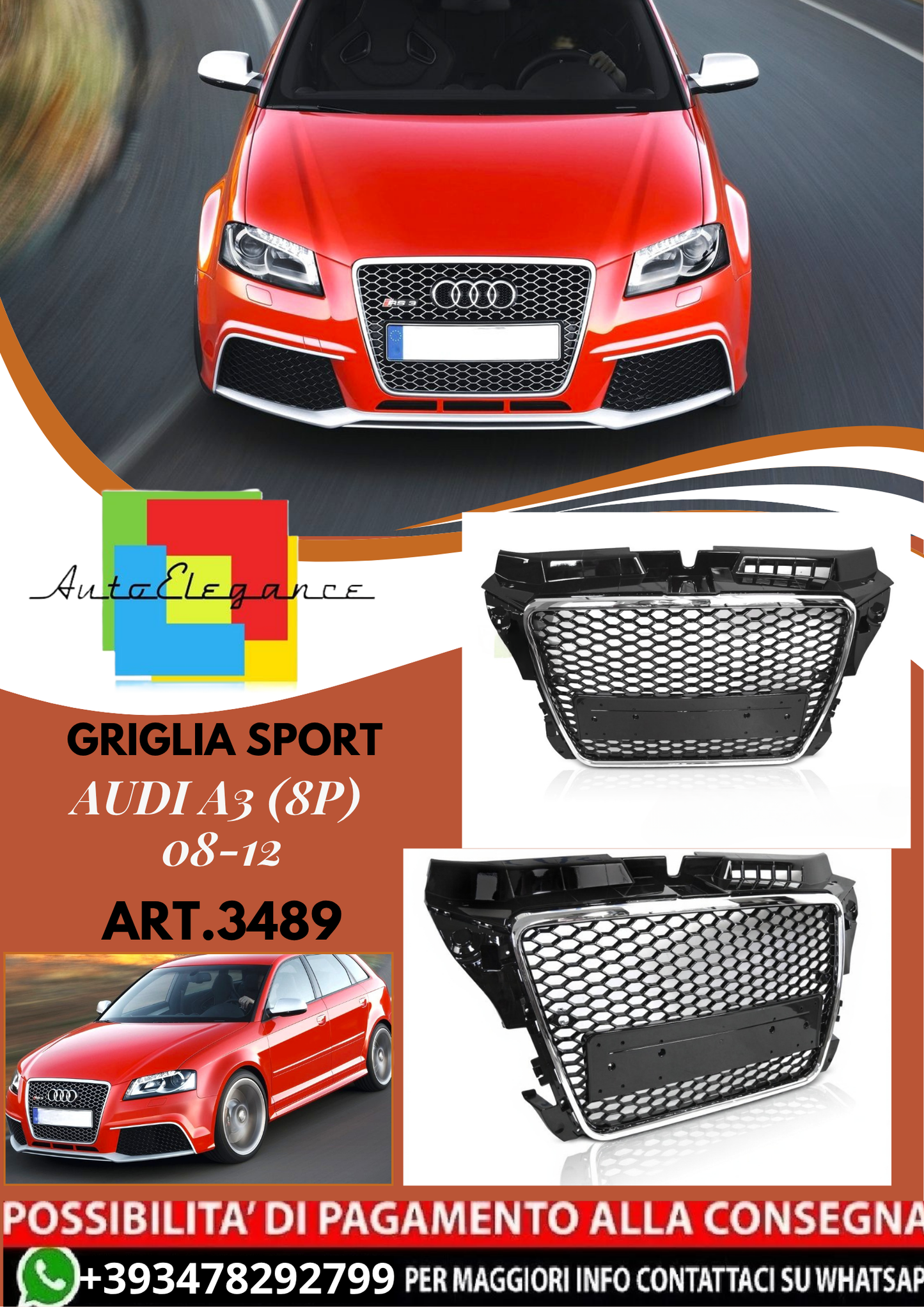 💥ART.3489 GRIGLIA SPORT adatto per AUDI A3 (8P) 08-12💥