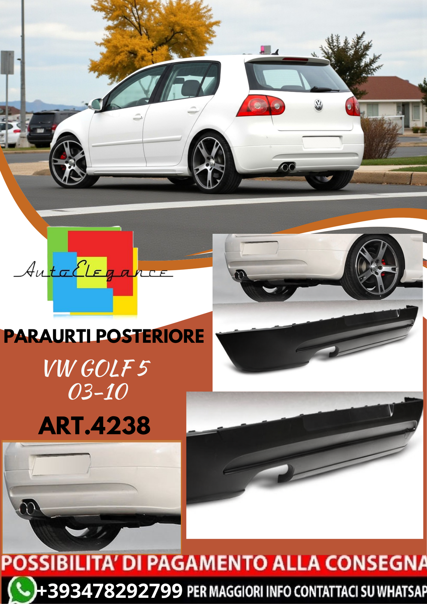 💥ART.4238 Paraurti Posteriore adatto per VW GOLF 5 03-10 LOOK GTI💥
