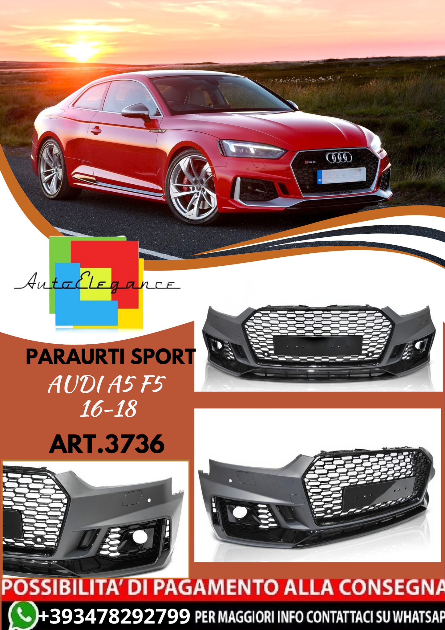 💥ART.3736 PARAURTI ANTERIORE SPORT adatto per AUDI A5 F5 16-18💥