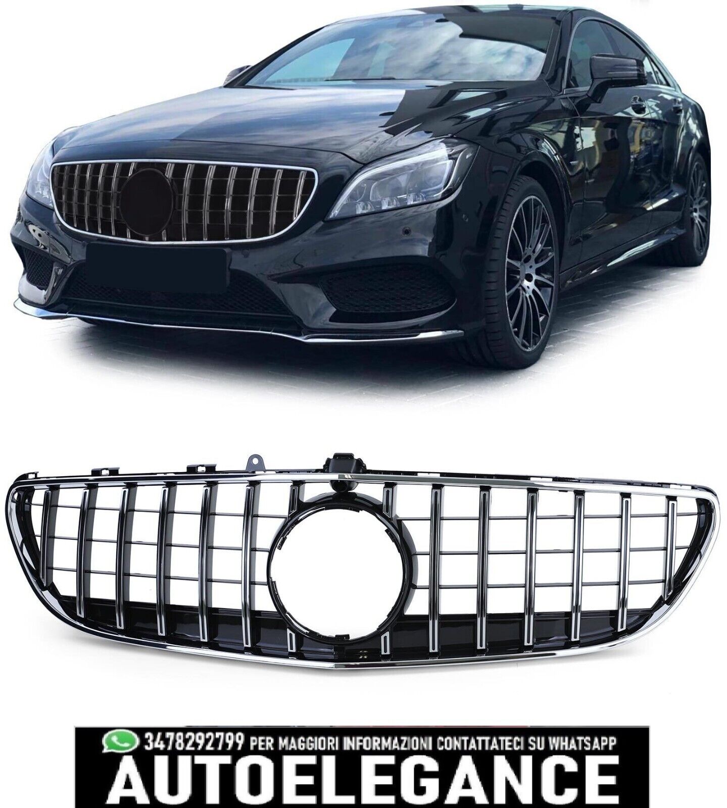 Gloss Black Chrome Sport Grille for Mercedes CLS C218 facelift 14-18