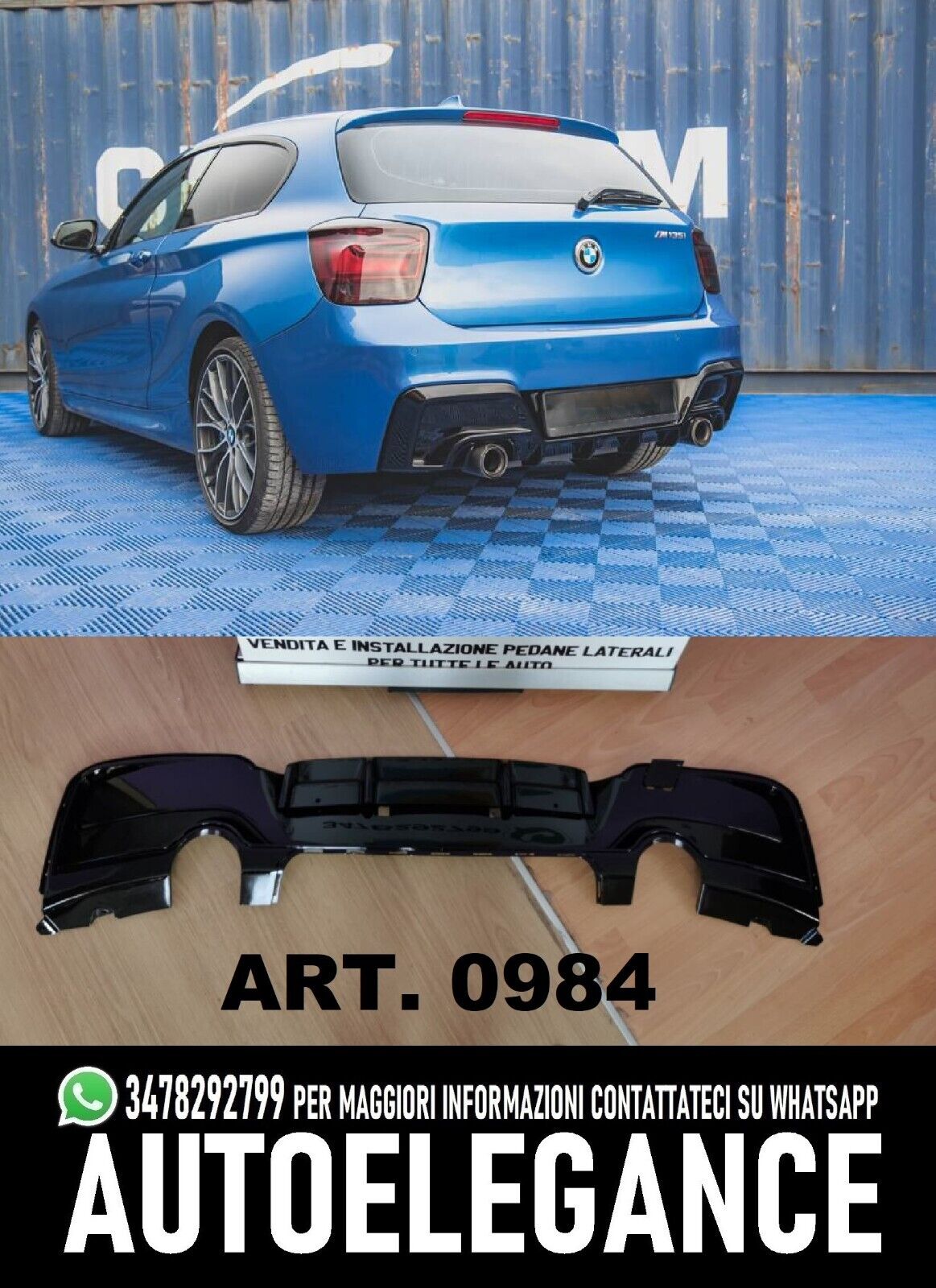 DIFFUSER FOR BMW 1 SERIES F20 F21 2010-2014 LOOK M135i M PERFORMANCE GLOSS BLACK