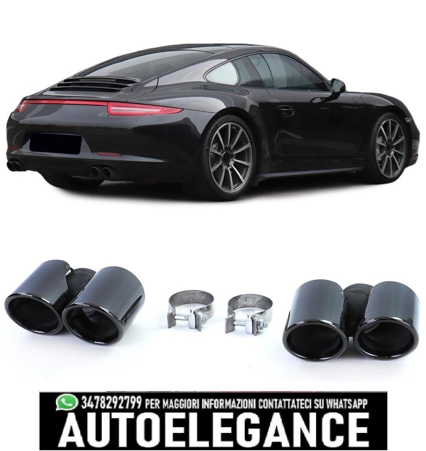 Terminali di scarico a doppio tubo nero per Porsche 911 991.1 11-15 3.4 350hp