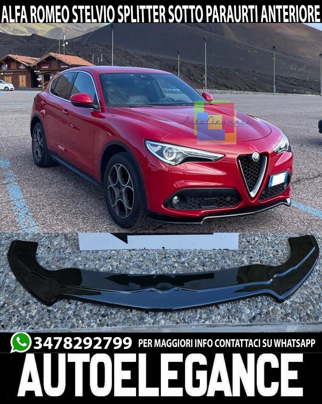 FRONT BUMPER SPLITTER SUITABLE FOR ALFA ROMEO STELVIO GLOSSY BLACK RS LOOK 