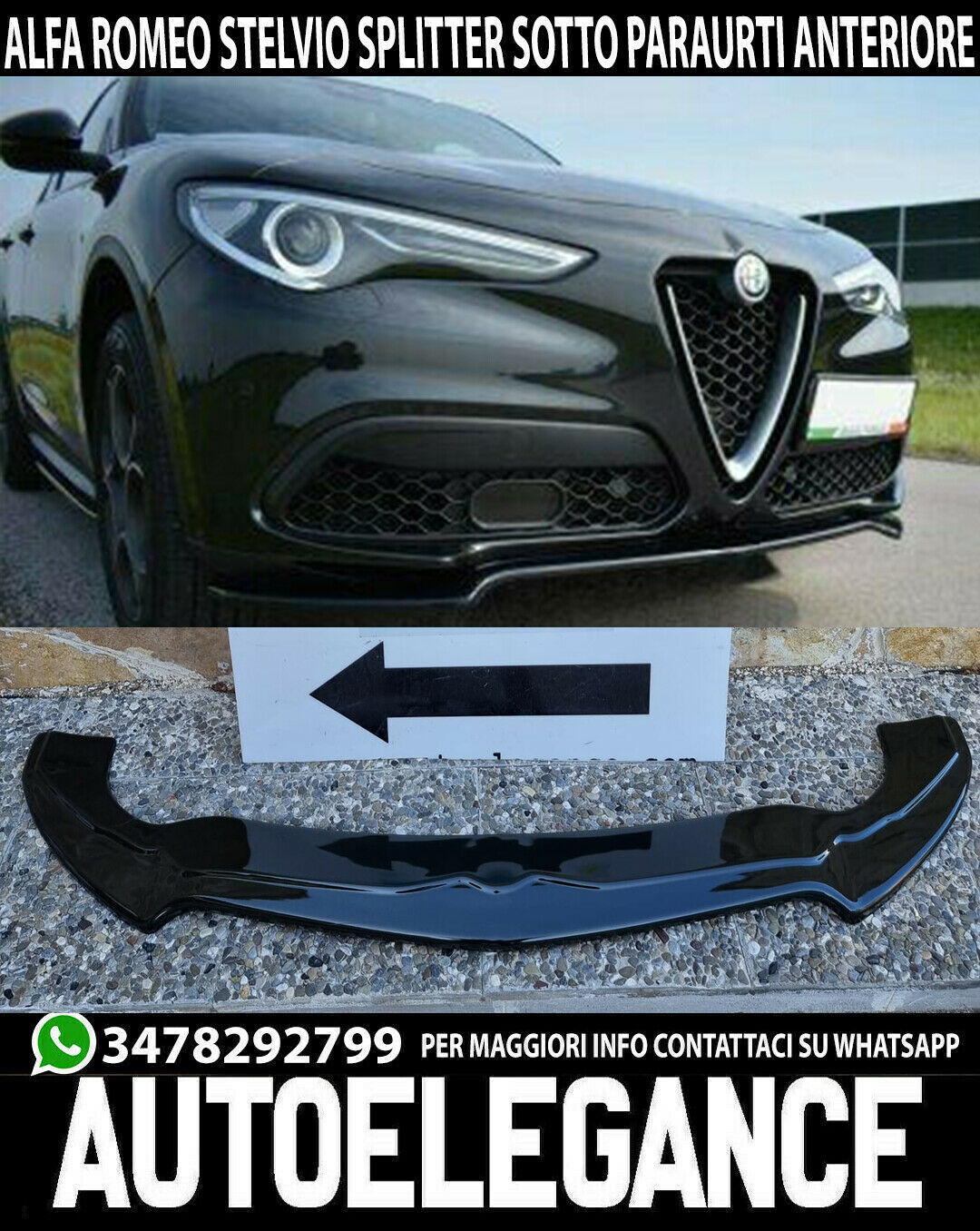FRONT BUMPER SPLITTER SUITABLE FOR ALFA ROMEO STELVIO GLOSSY BLACK RS LOOK 