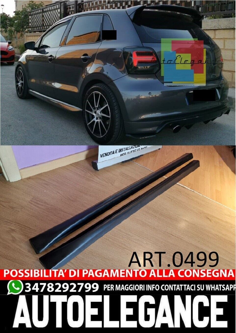 MINIGONNE IN ABS ADATTE PER VW POLO 6R GTI SPECIFICHE 09-17 LOOK SPORTIVO 0499