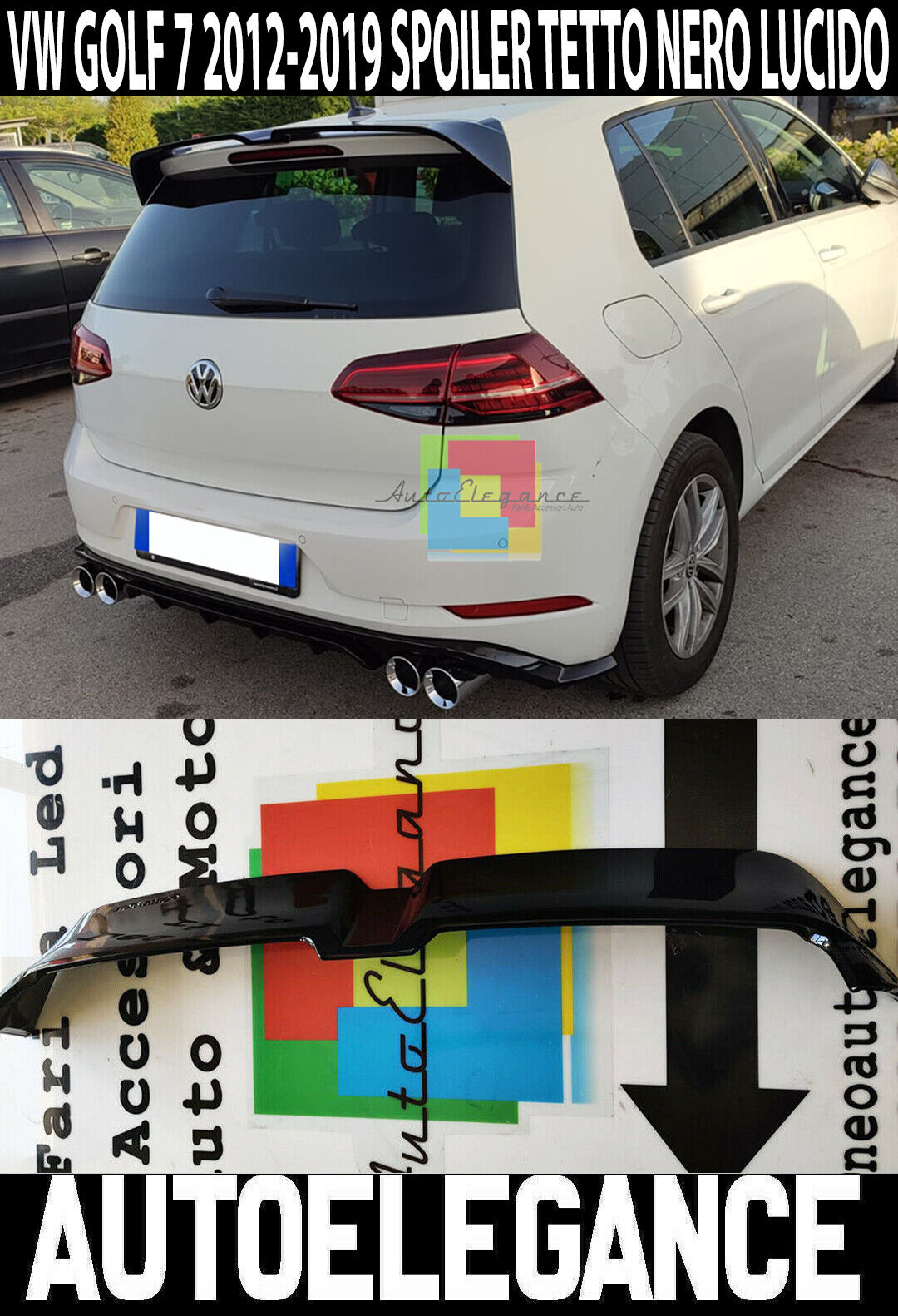 VW GOLF 7 & 7.5 2012-2019 SPOILER TETTO POSTERIORE LOOK RLINE NERO LUCIDO ABS