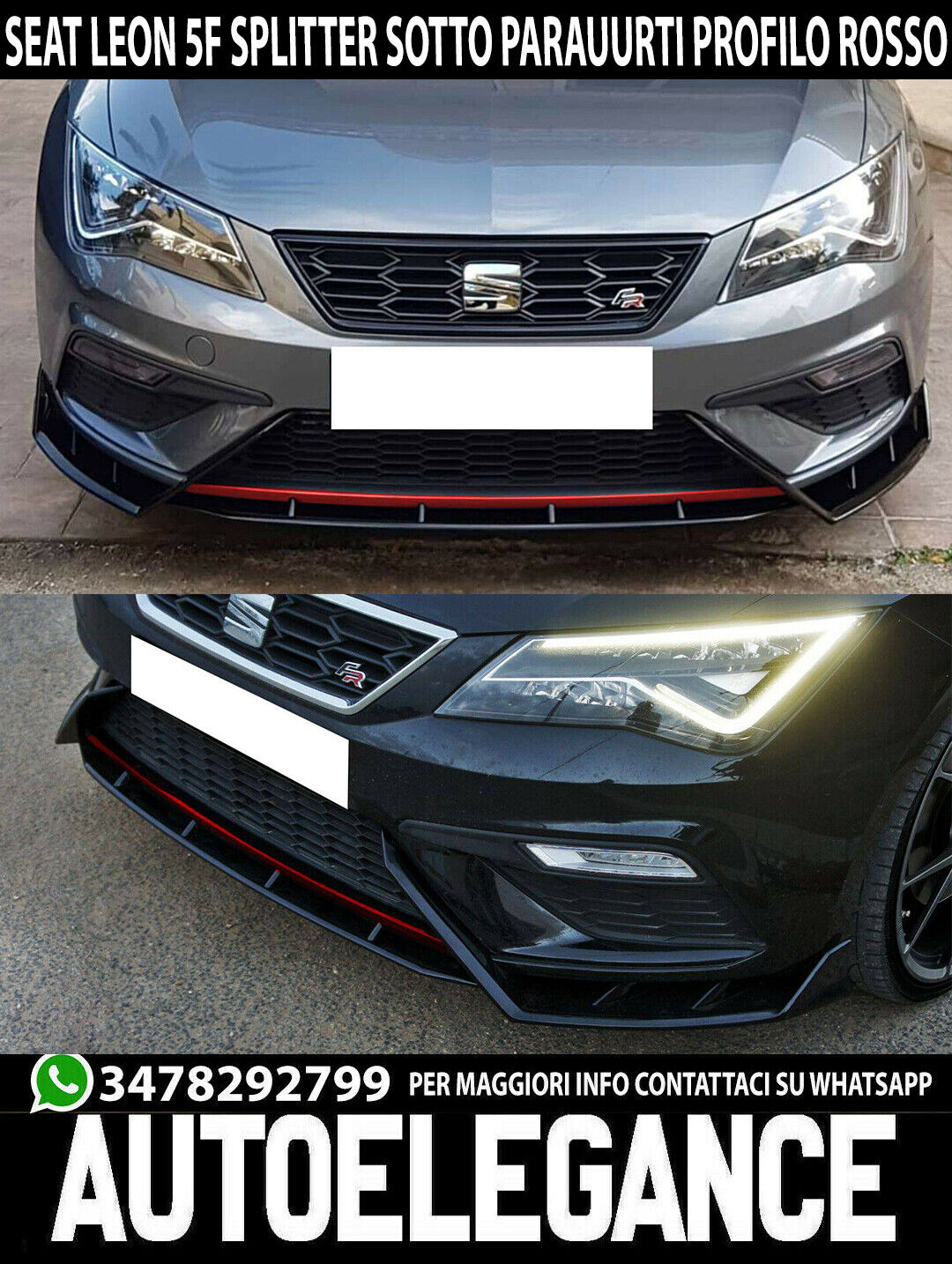 SOTTO PARAURTI ANTERIORE SEAT LEON 5F SPOILER FR ABS SPLITTER LAMA PROFILO ROSSO