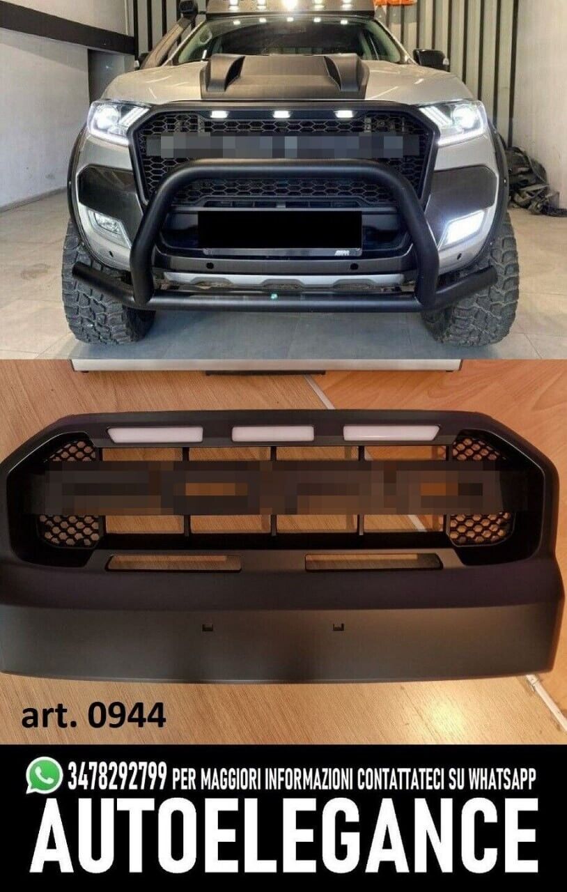 GRIGLIA MASCHERINA + LED NERO ADATTO PER FORD RANGER TK T6 T7 2015-2019