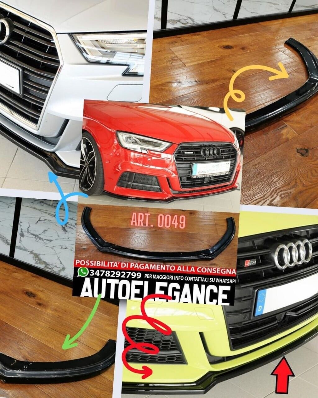 SOTTO PARAURTI ANTERIORE AUDI A3 8V SLINE 2017+ SPLITTER ABS PARAURTI SLINE NERO