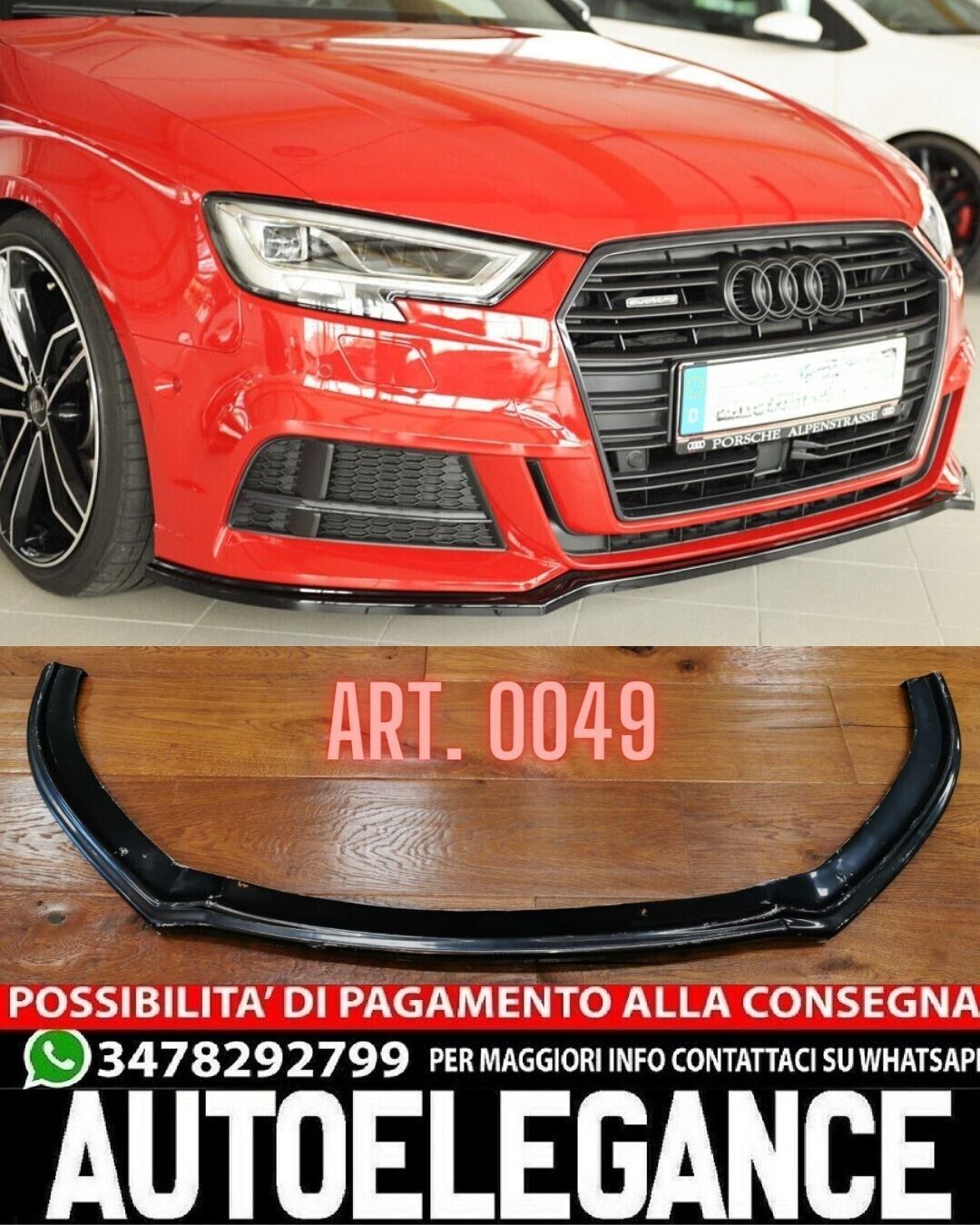 SPLITTER ADATTO PER AUDI A3 8V 2016-2019 LIFT S3 SLINE NERO LUCIDO (LISCIO)