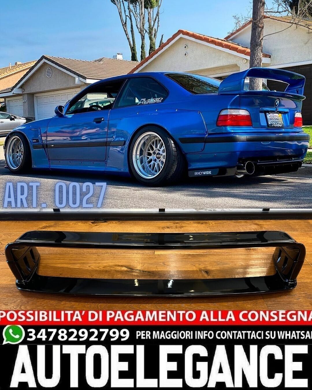 ✨SPOILER ADATTO PER BMW SERIE 3 E36 LOOK M3 GT DESIGN NERO LUCIDO✨