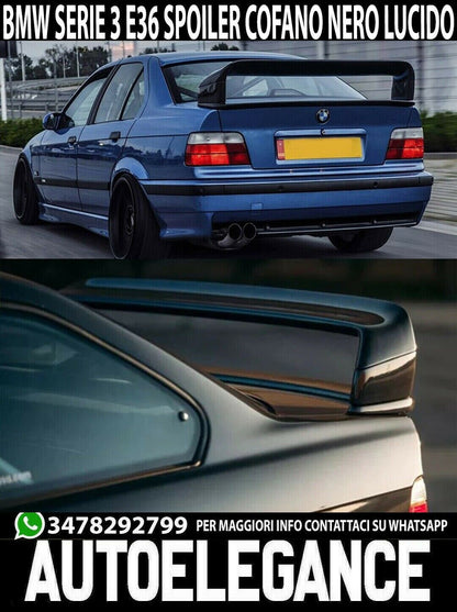 SPOILER TUNING M3 POSTERIORE COFANO BMW SERIE 3 E36 BERLINA COUPE NERO LUCIDO 00