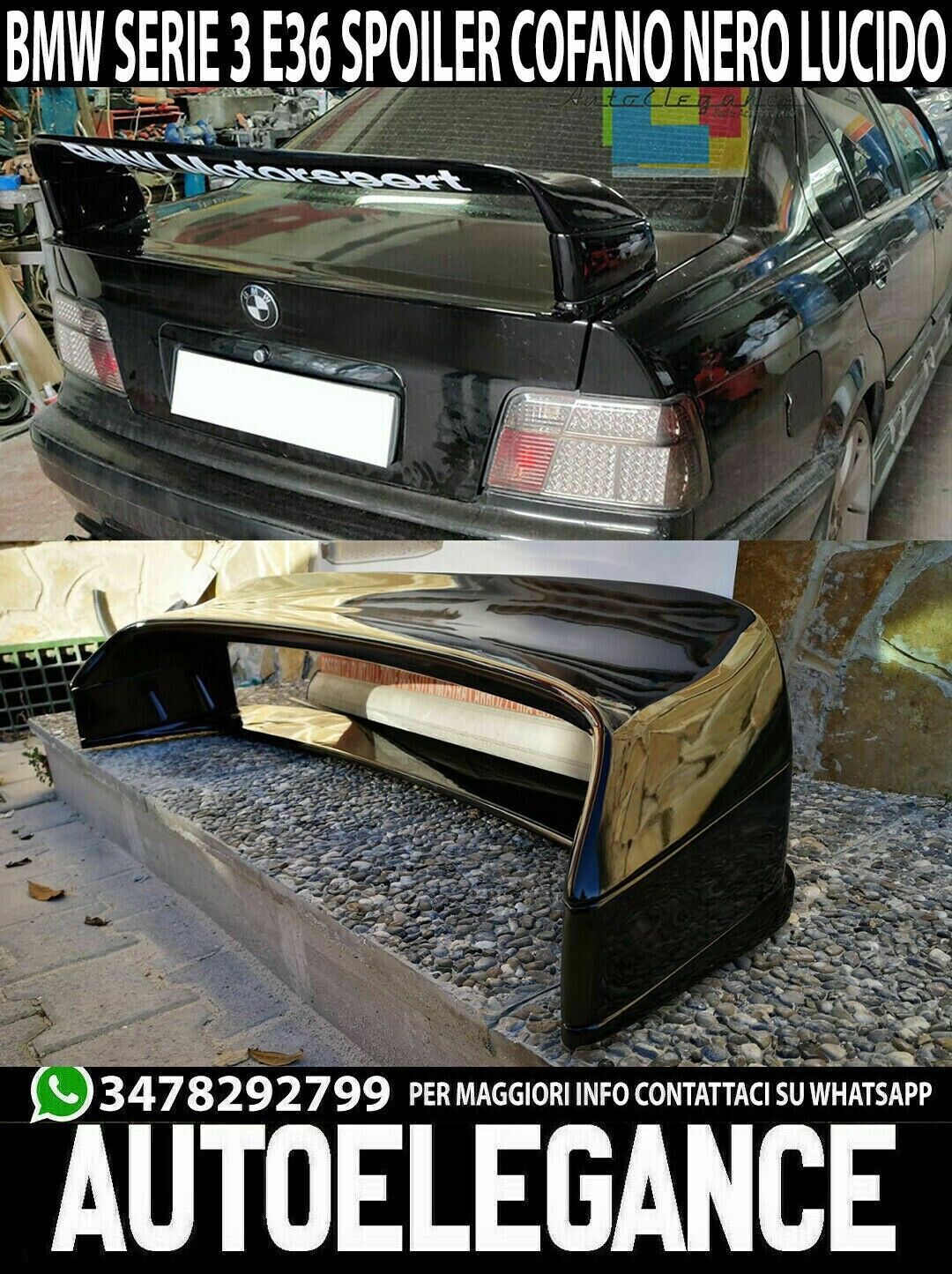 SPOILER TUNING M3 POSTERIORE COFANO BMW SERIE 3 E36 BERLINA COUPE NERO LUCIDO 00