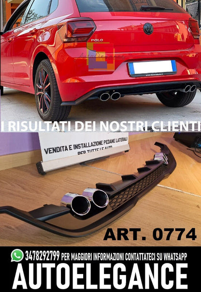 VW POLO AW1 DIFFUSORE POSTERIORE SOTTO PARAURTI QUATTRO TERMINALI ABS NERO ..-