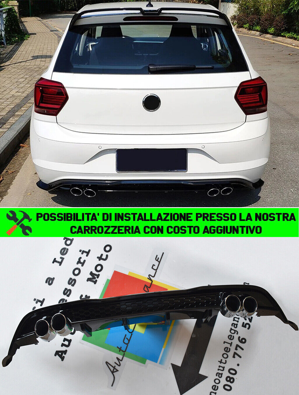 VW POLO AW1 2017- DIFFUSORE POSTERIORE SOTTO PARAURTI QUATTRO TERMINALI ABS NERO