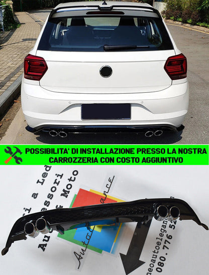 VW POLO AW1 2017- DIFFUSORE POSTERIORE SOTTO PARAURTI QUATTRO TERMINALI ABS NERO