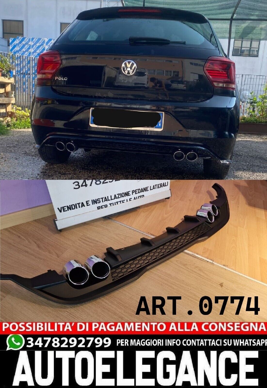 DIFFUSER SUITABLE FOR VW POLO AW1 2017+ GTI LOOK BLACK (WITH TERMINALS) 