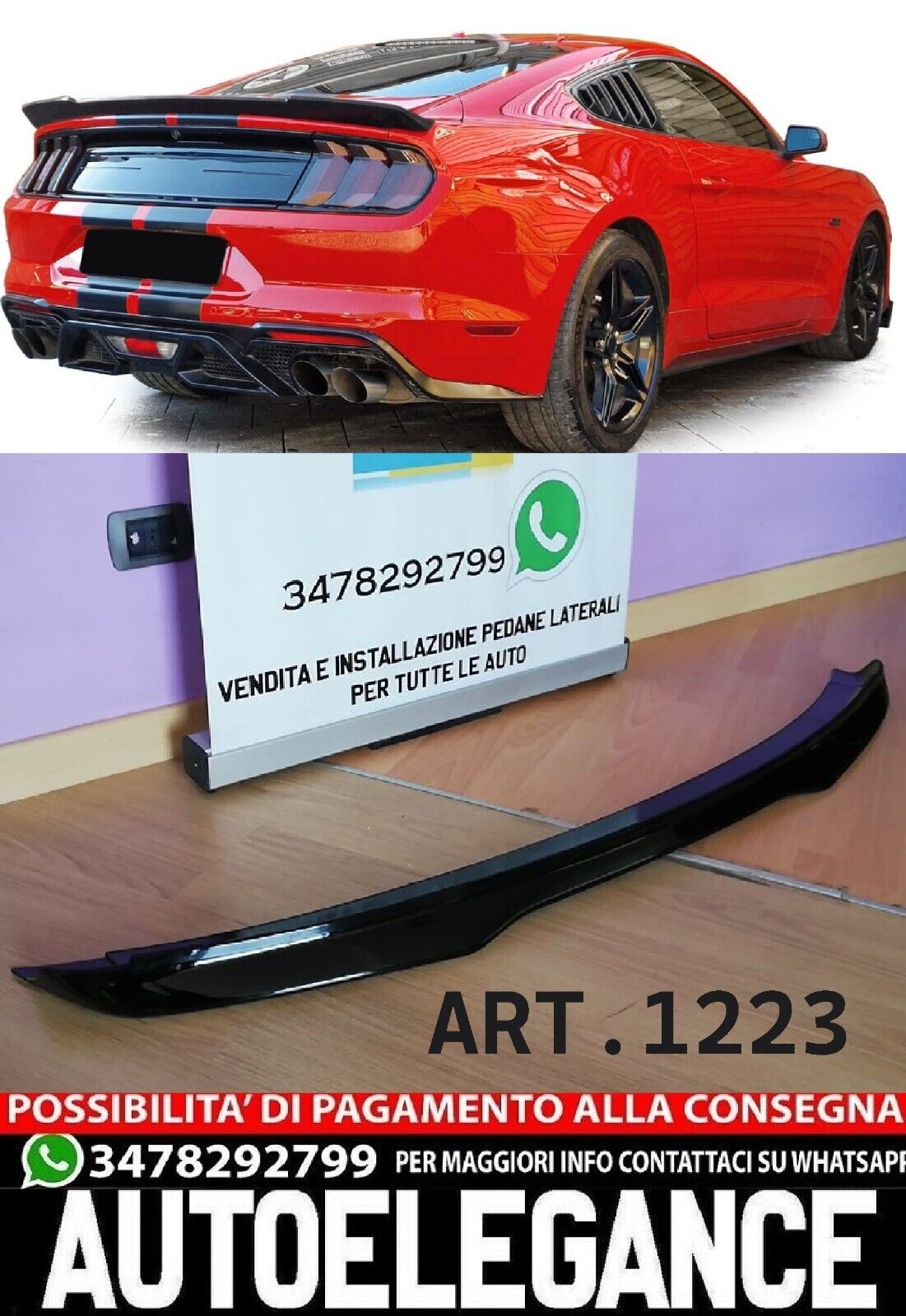 SPOILER ADATTO PER FORD MUSTANG COUPE 2014-2020 LOOK PERFORMANCE NERO LUCIDO