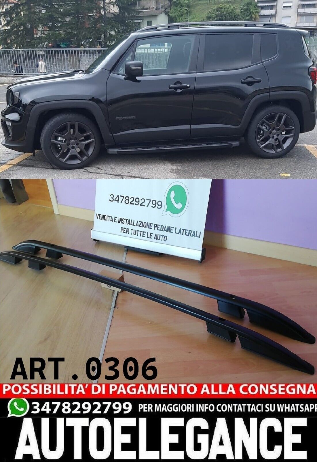 MANCORRENTI PORTAPACCHI NERI ADATTI PER JEEP RENEGADE 2014 - 2023