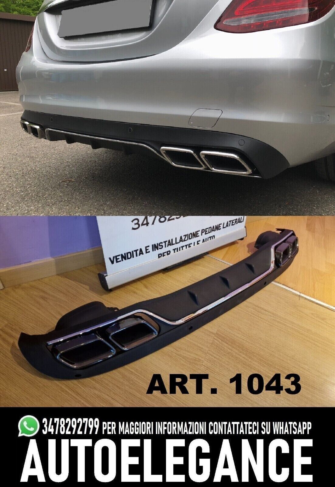 💎SOTTO PARAURTI MERCEDES CLASSE C W205 DIFFUSORE POSTERIORE AMG + TERMINALI💎