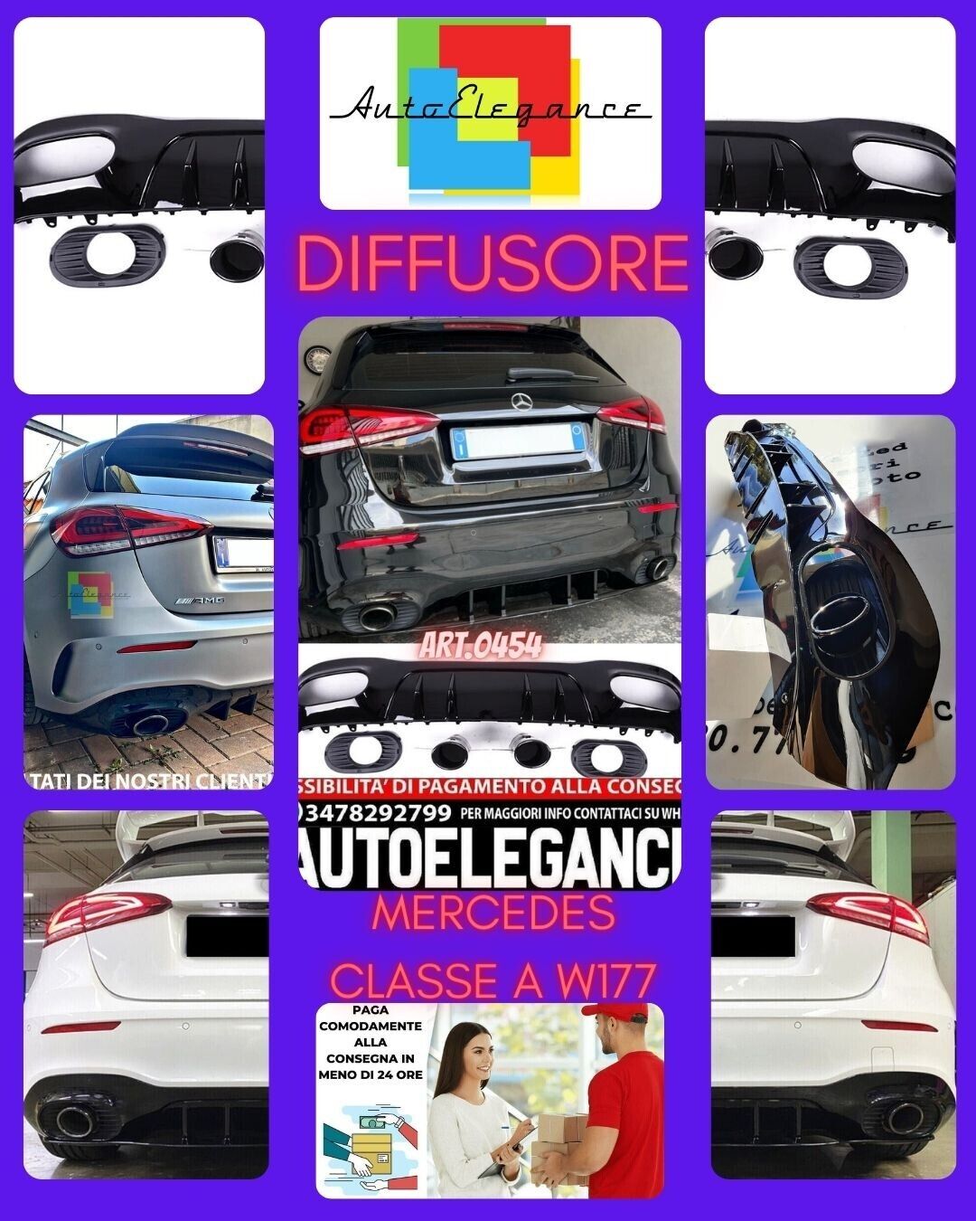 DIFFUSER SUITABLE FOR MERCEDES A CLASS W177 AMG + BLACK TERMINALS A35 LOOK