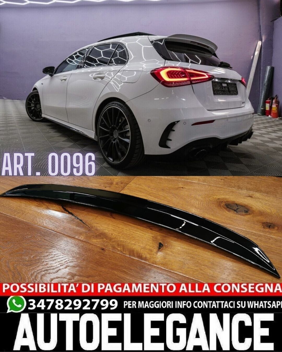 SPOILER ALA ADATTA PER MERCEDES CLASSE A W177 LOOK A35 NERO LUCIDO