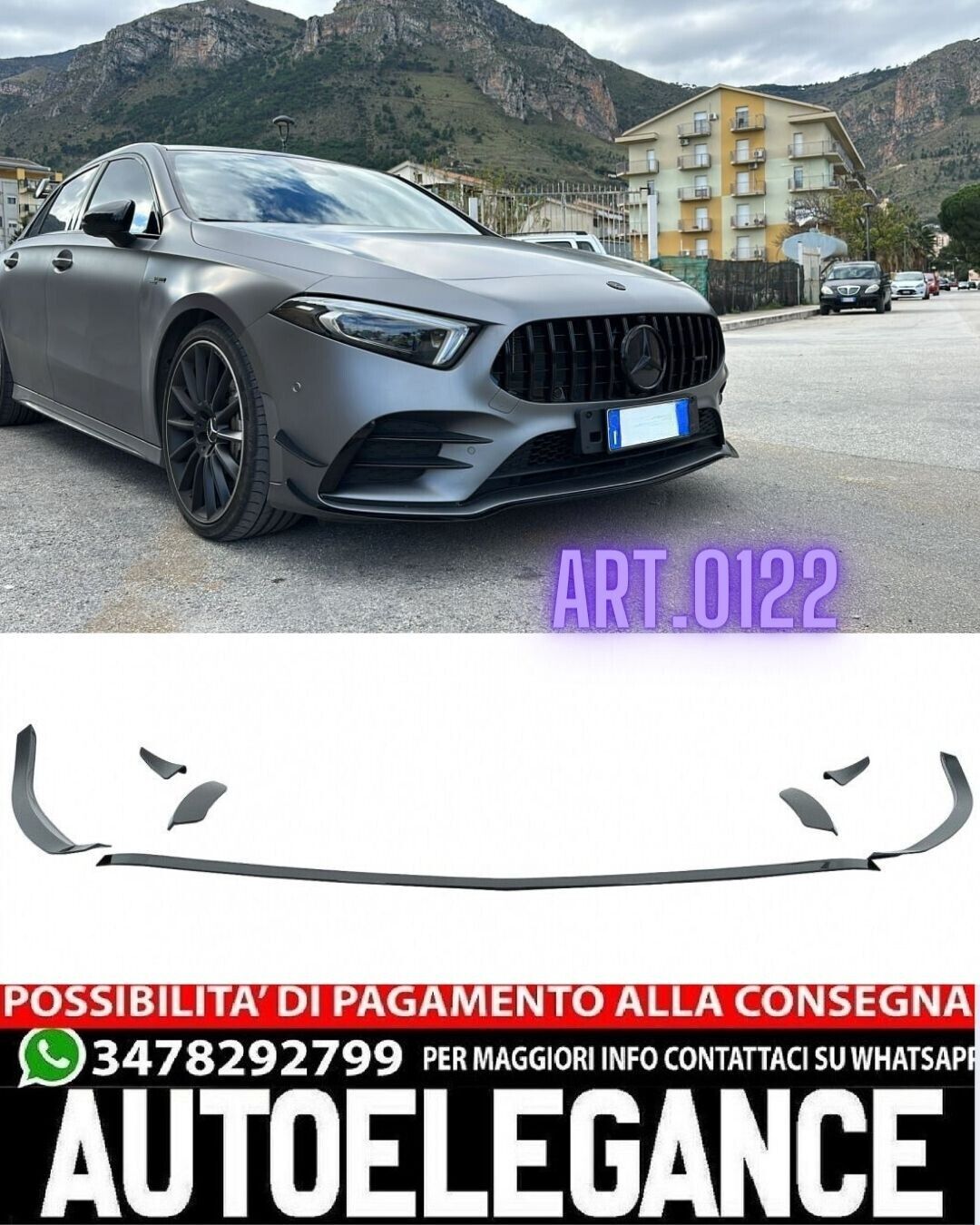 AERO KIT SUITABLE FOR MERCEDES A CLASS W177 AMG WITH GLOSSY BLACK MUSTACHE (ADHESIVE) 