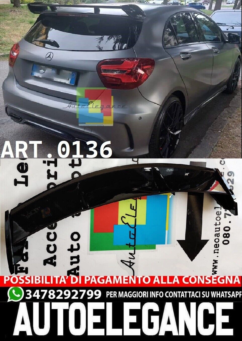 ROOF SPOILER SUITABLE FOR MERCEDES A CLASS W176 A45 GLOSSY BLACK
