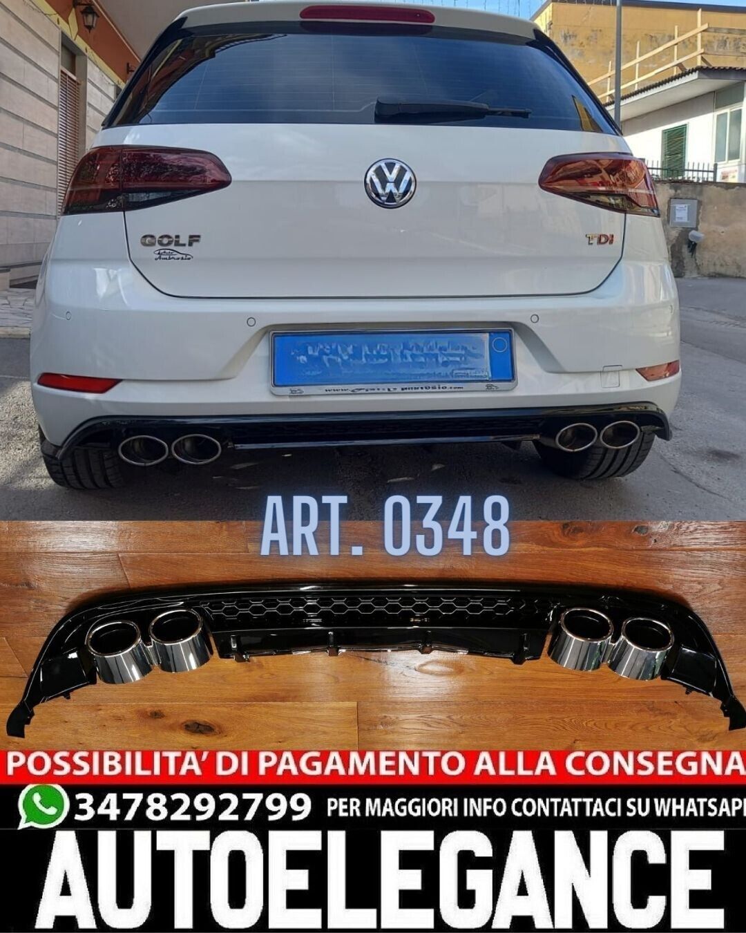 DIFFUSORE POSTERIORE ADATTO PER VW GOLF 7.5 2+2 LOOK NIDO APE DESIGN SPORTIVO
