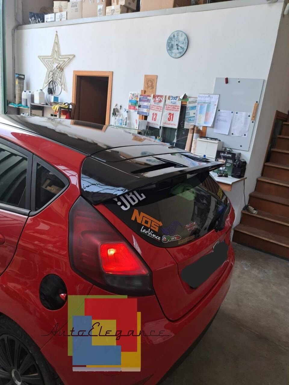 SPOILER TETTO ADATTO PER FORD FIESTA MK7 2008-2017 LOOK ST NERO LUCIDO + 3° STOP