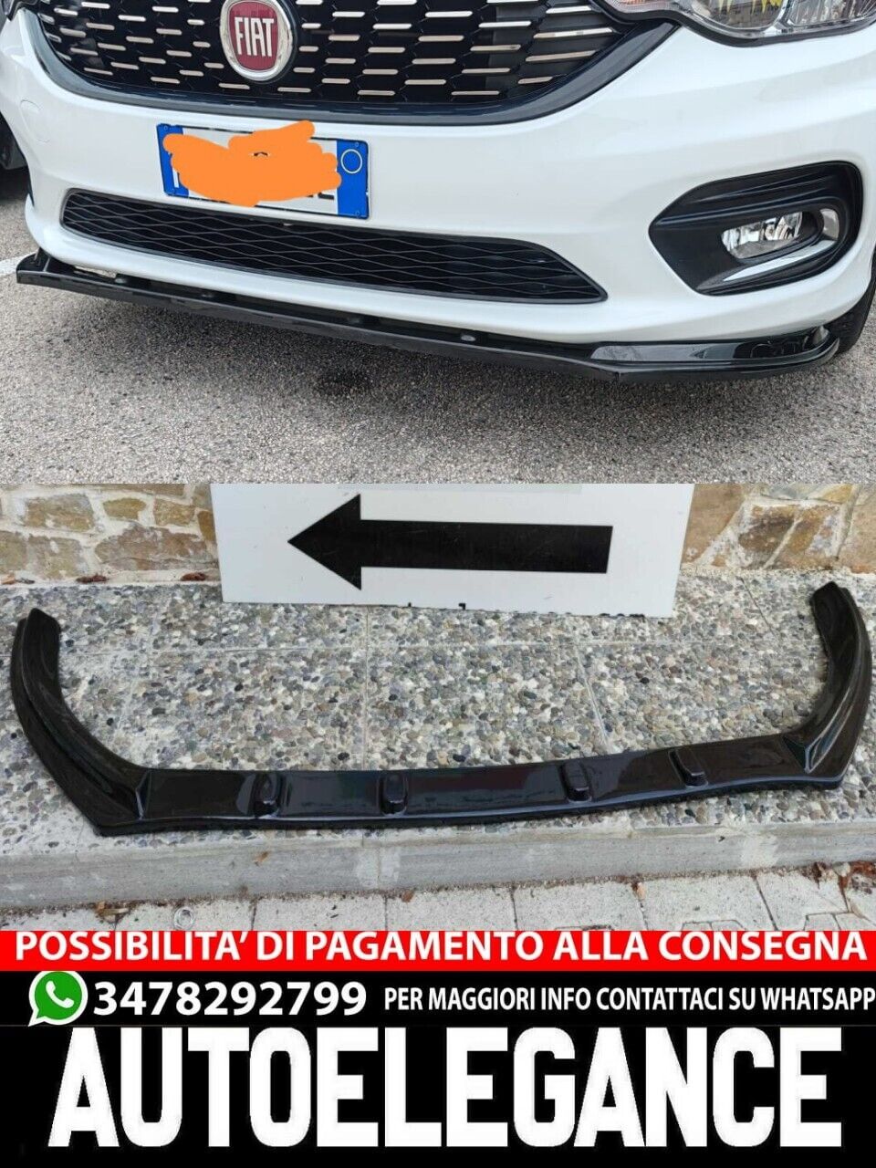 LAMA SPOILER SOTTO PARAURTI ANTERIORE FIAT TIPO ABS NERO LUCIDO SPLITTER LABBRO.