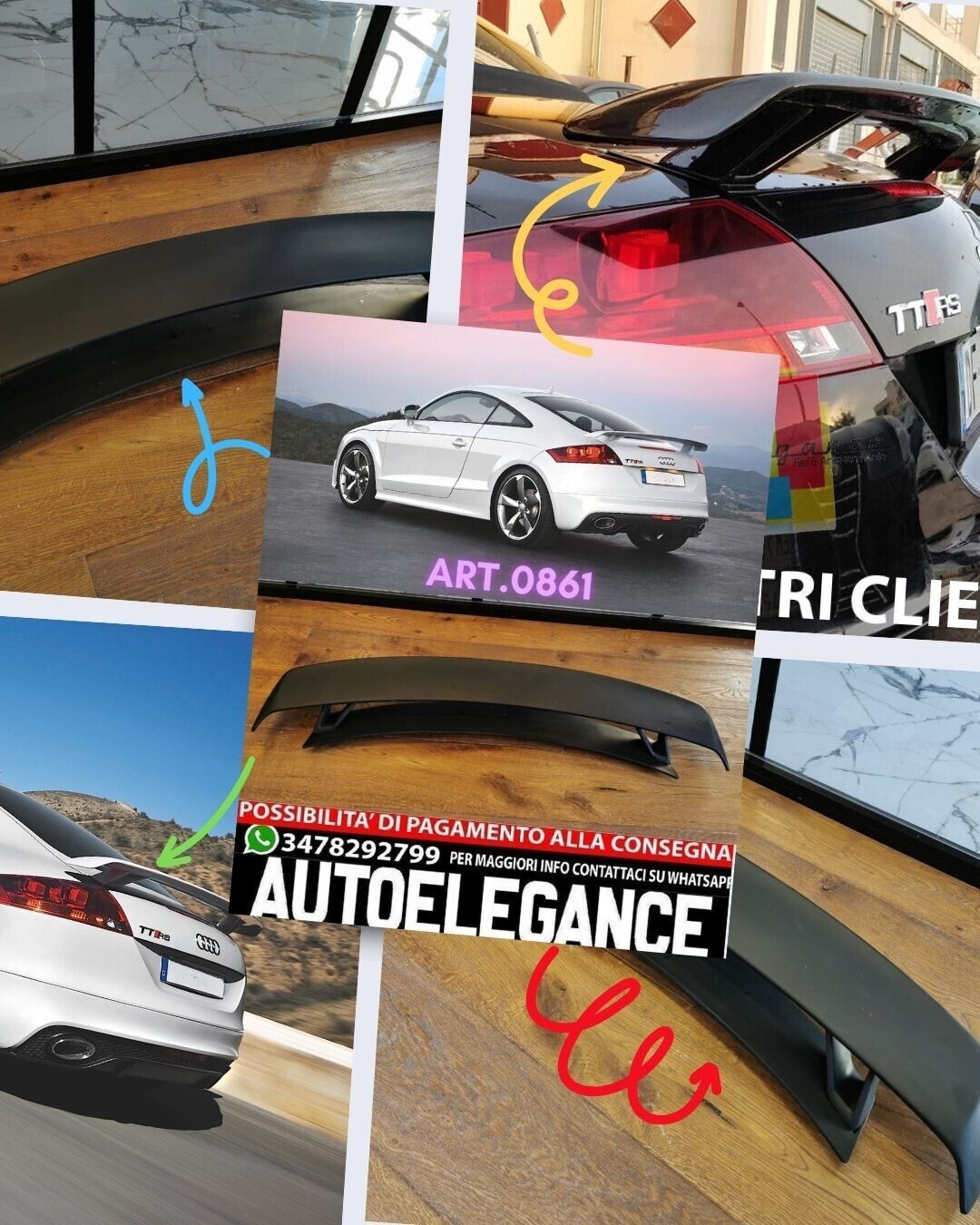 SPOILER POSTERIORE ADATTO PER AUDI TT 8J 2008-2016 LOOK TTRS DESIGN GREZZO