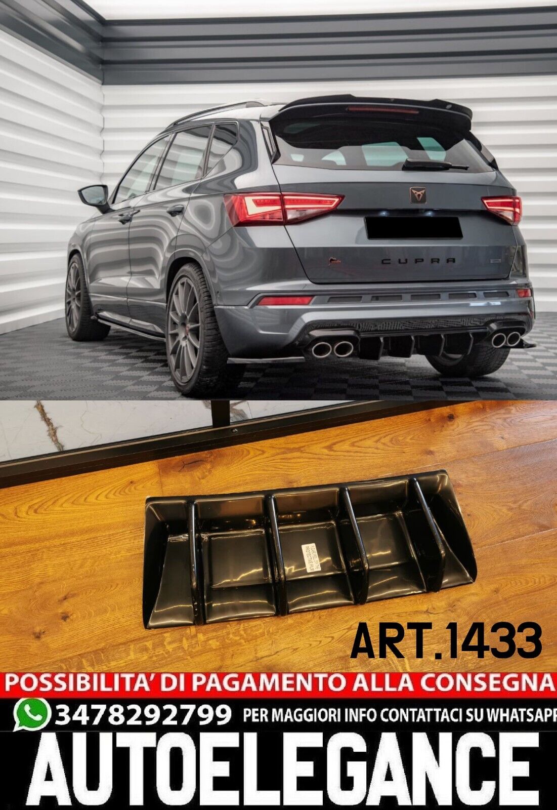 DIFFUSORE ADATTO PER CUPRA ATECA MK1 2018-2021 NERO LUCIDO LOOK SPORTIVO
