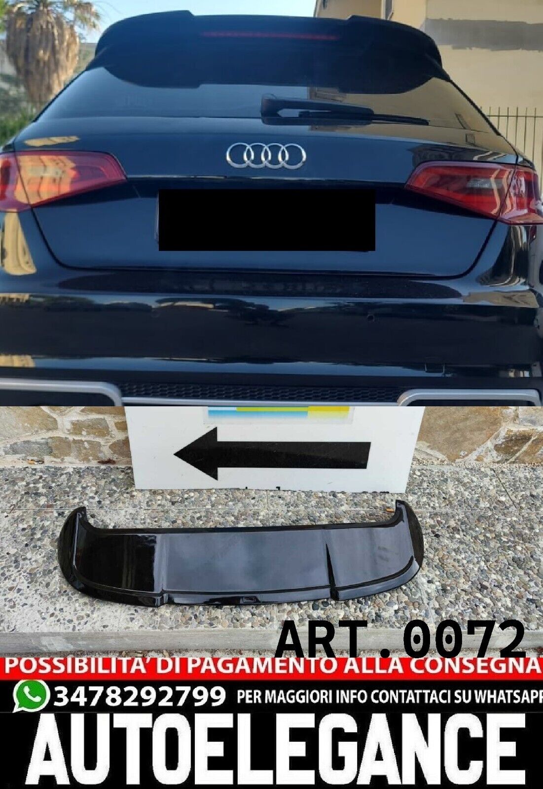 WING SUITABLE FOR AUDI A3 8V SPORTBACK 2012-2018 GLOSSY BLACK