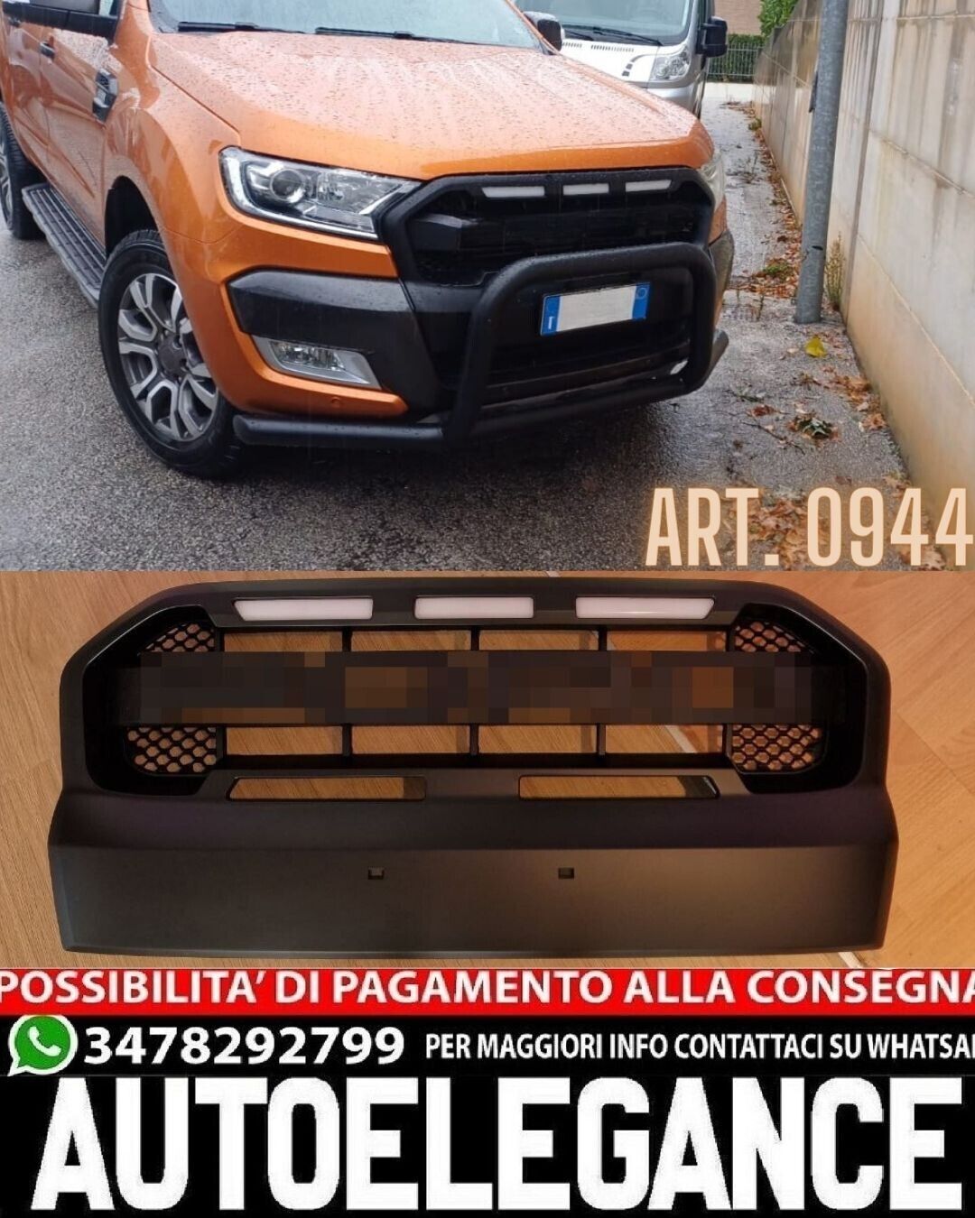 GRIGLIA ADATTA PER FORD RANGER T6 2015-2018 NERO OPACA + LED LOOK SPORTIVO