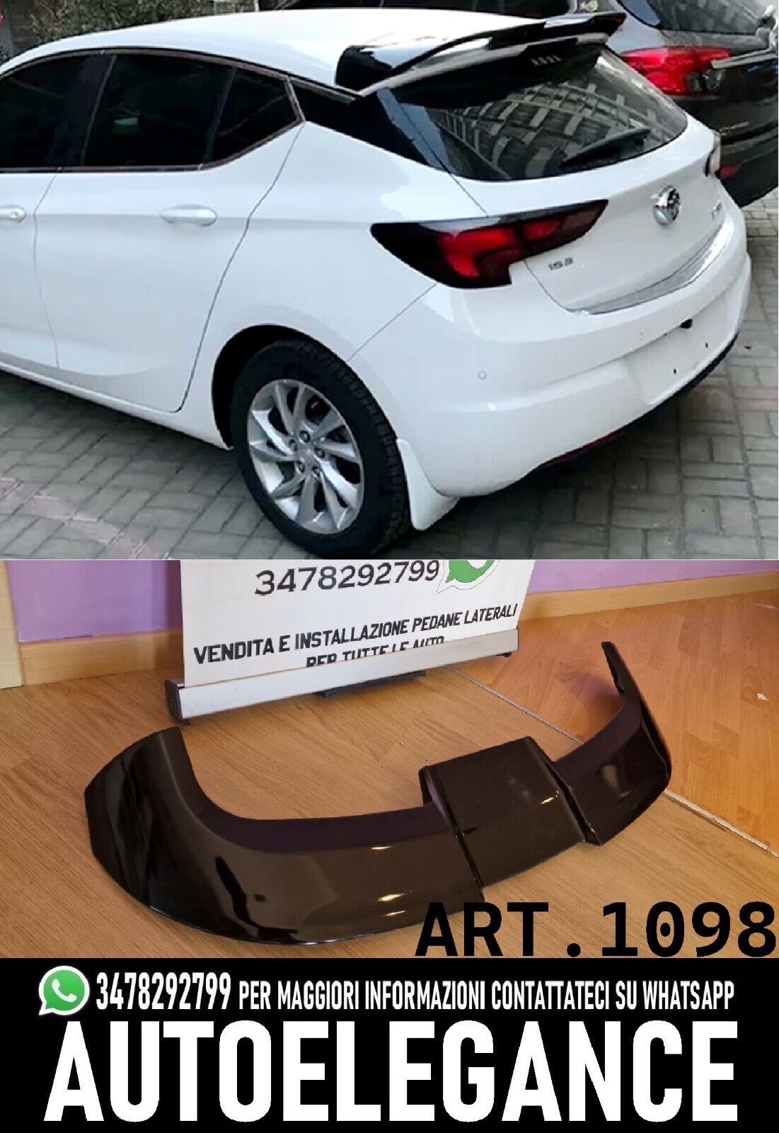 SPOILER TETTO ADATTO PER OPEL ASTRA K 2015-2021 LOOK OETTINGER NERO LUCIDO 1098