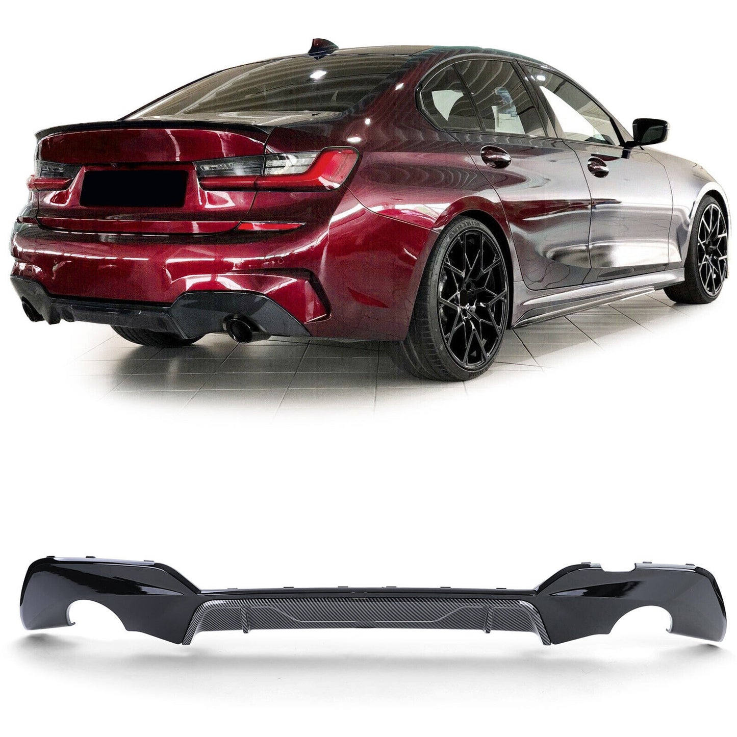 DIFFUSORE POSTERIORE PER BMW SERIE 3 G20 2018+ SOTTO PARAURTI M NERO / CARBONIO