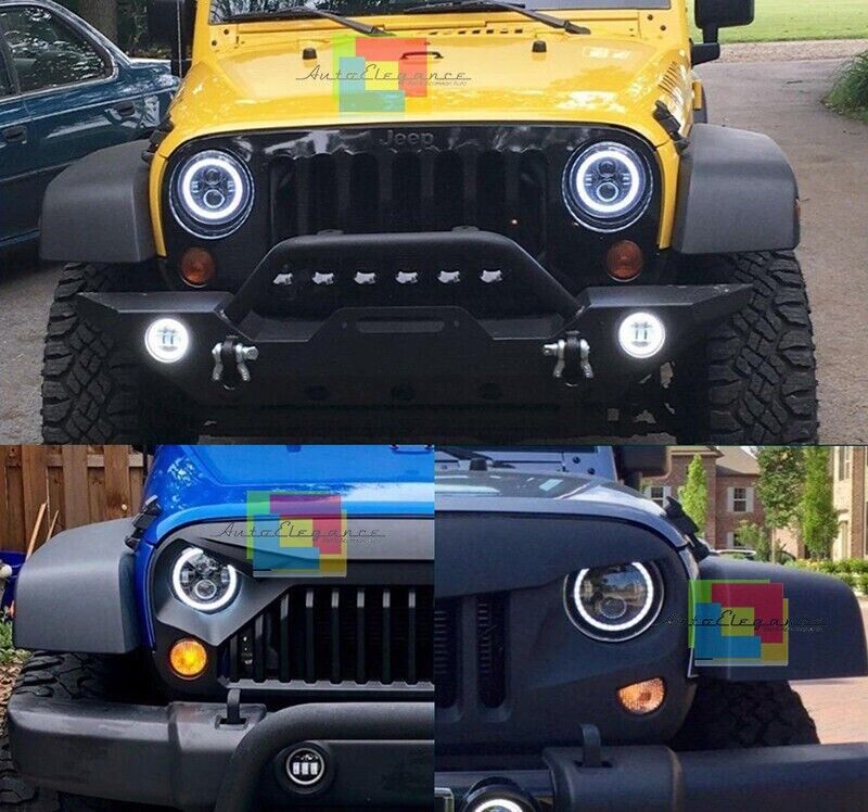 ROUND FRONT HEADLIGHTS DRL 7" ANGEL EYES SUITABLE FOR JEEP WRANGLER