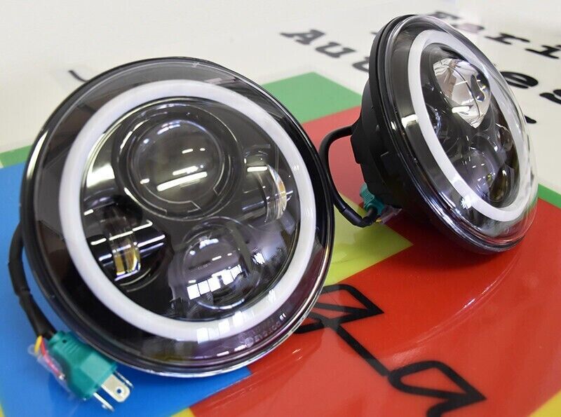 ROUND FRONT HEADLIGHTS DRL 7" ANGEL EYES SUITABLE FOR JEEP WRANGLER