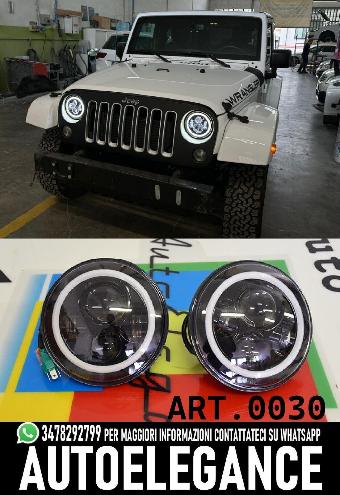 ROUND FRONT HEADLIGHTS DRL 7" ANGEL EYES SUITABLE FOR JEEP WRANGLER