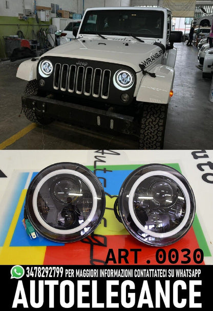 ROUND FRONT HEADLIGHTS DRL 7" ANGEL EYES SUITABLE FOR JEEP WRANGLER