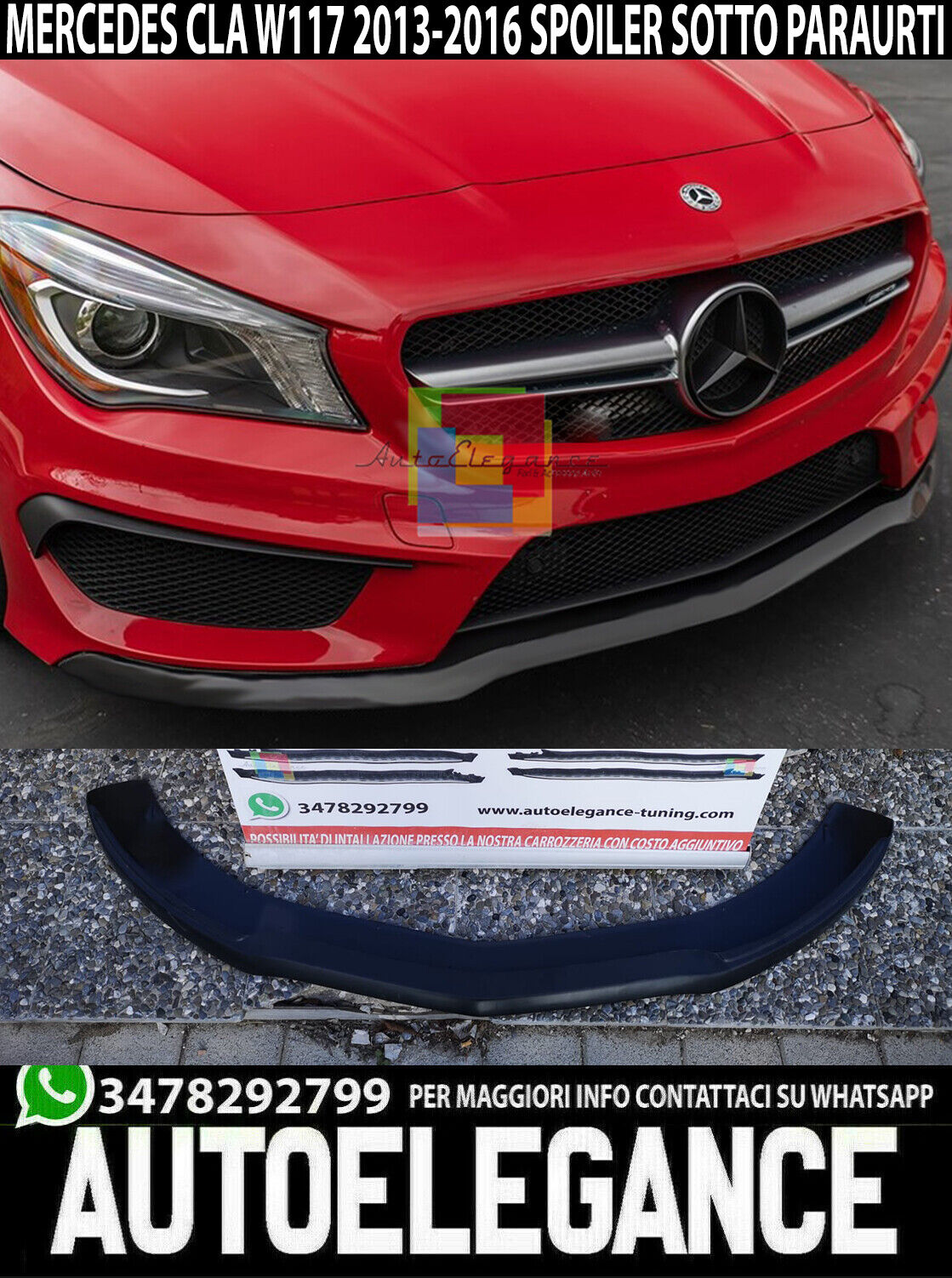 SPLITTER MERCEDES CLA W117 SPOILER SOTTO PARAURTI ANTERIORE NERO AMG LAMA
