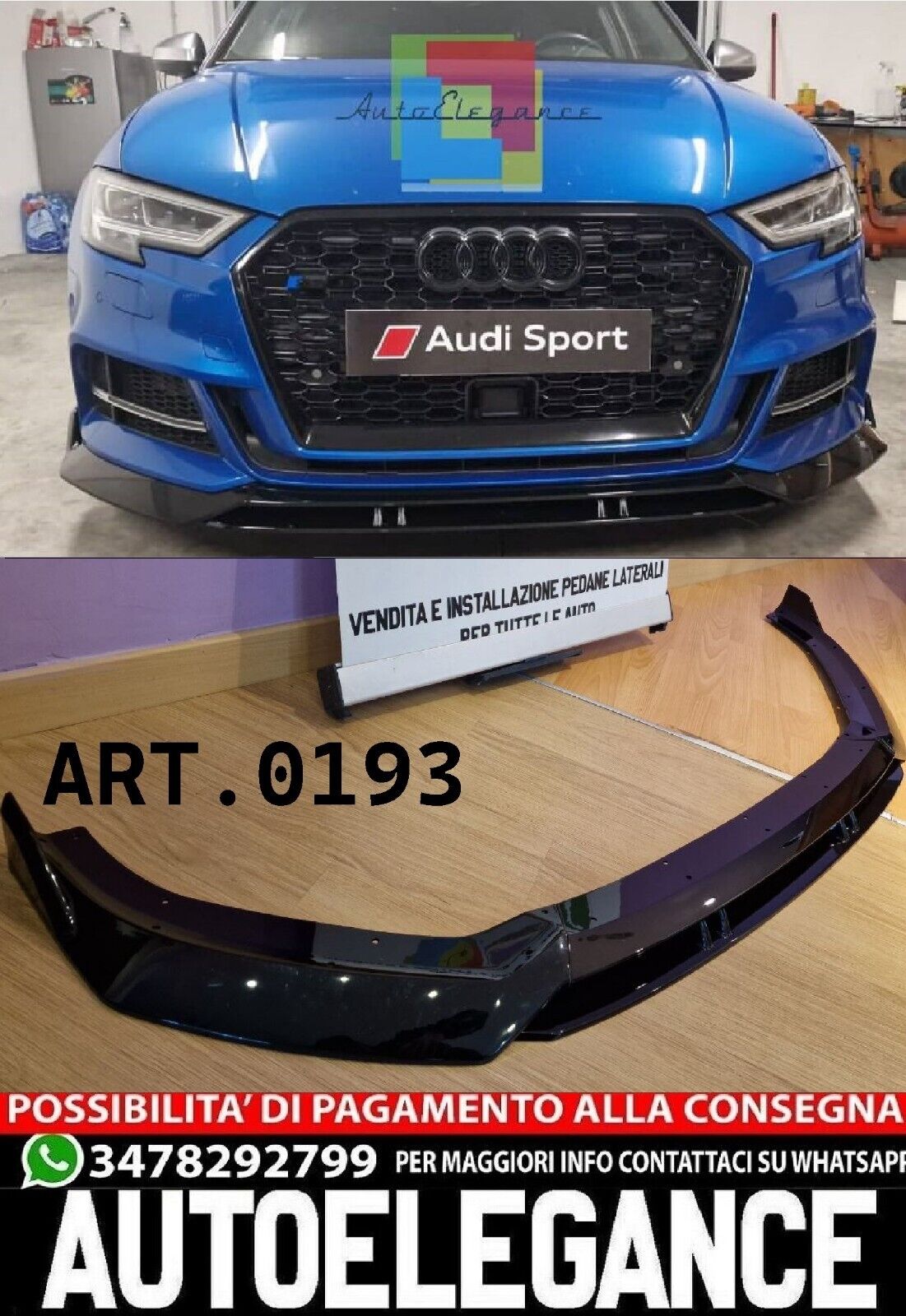 SPLITTER 4 PIECES SUITABLE FOR AUDI A3 8V 2017-2020 SLINE S3 GLOSSY BLACK 