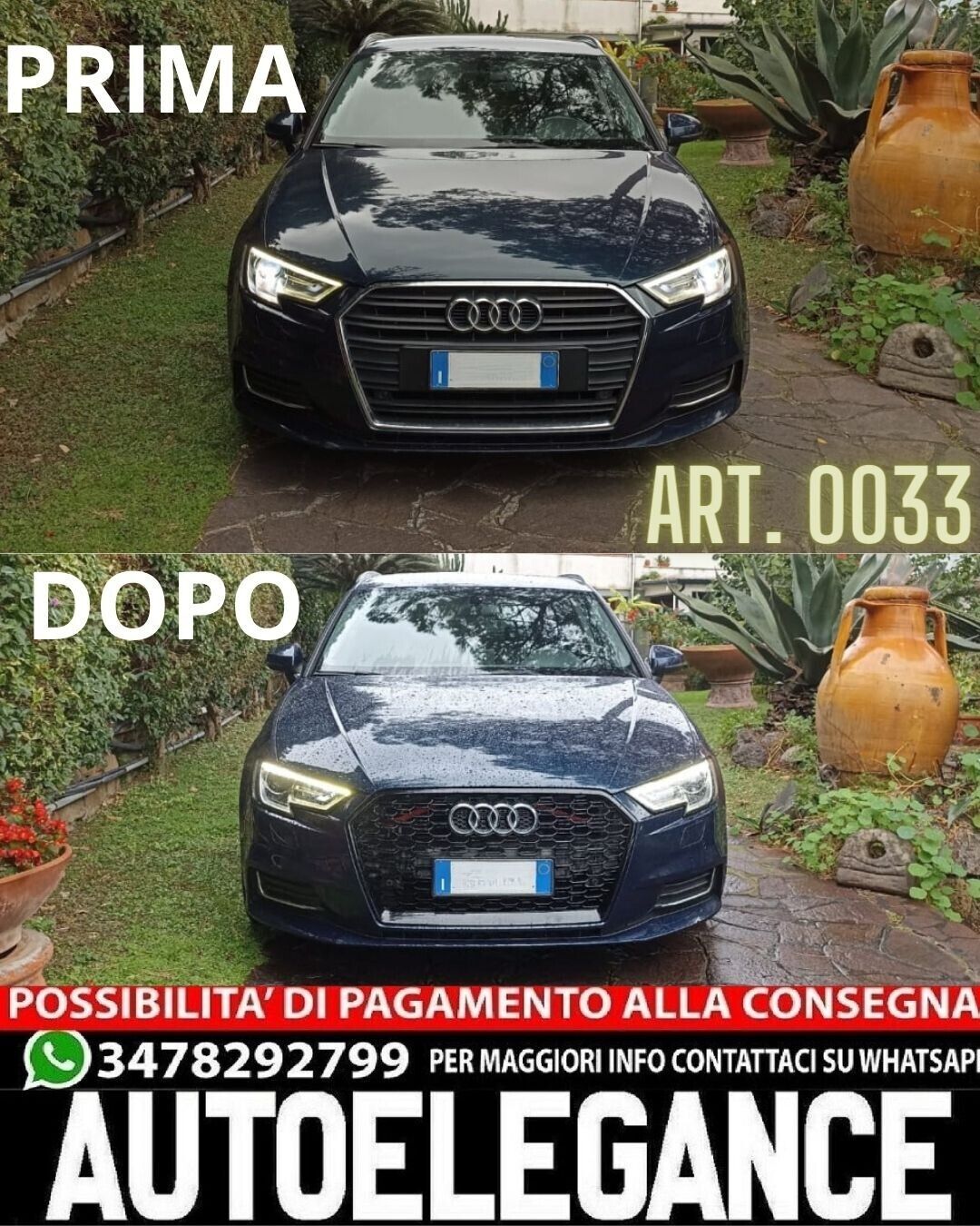 GRIGLIA ADATTA PER AUDI A3 8V 2017-2020 LOOK RS3 LOOK NERO LUCIDA 0033