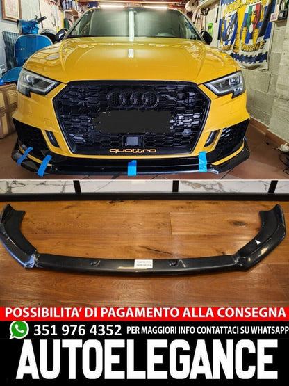 SPLITTER SOTTO PARAURTI ADATTO PER AUDI A3 8V 2017+ RS3 ABS LOOK NERO LUCIDO