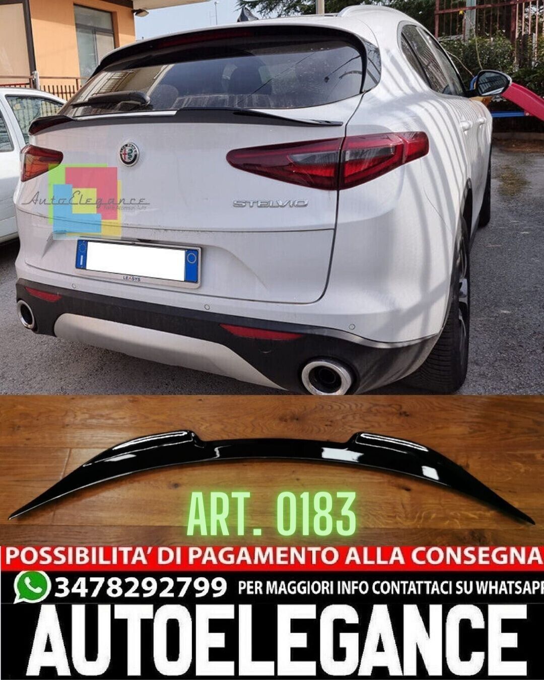 SPOILER BAGAGLIAIO ADATTO PER ALFA ROMEO STELVIO LOOK NERO LUCIDO DESIGN SPORT