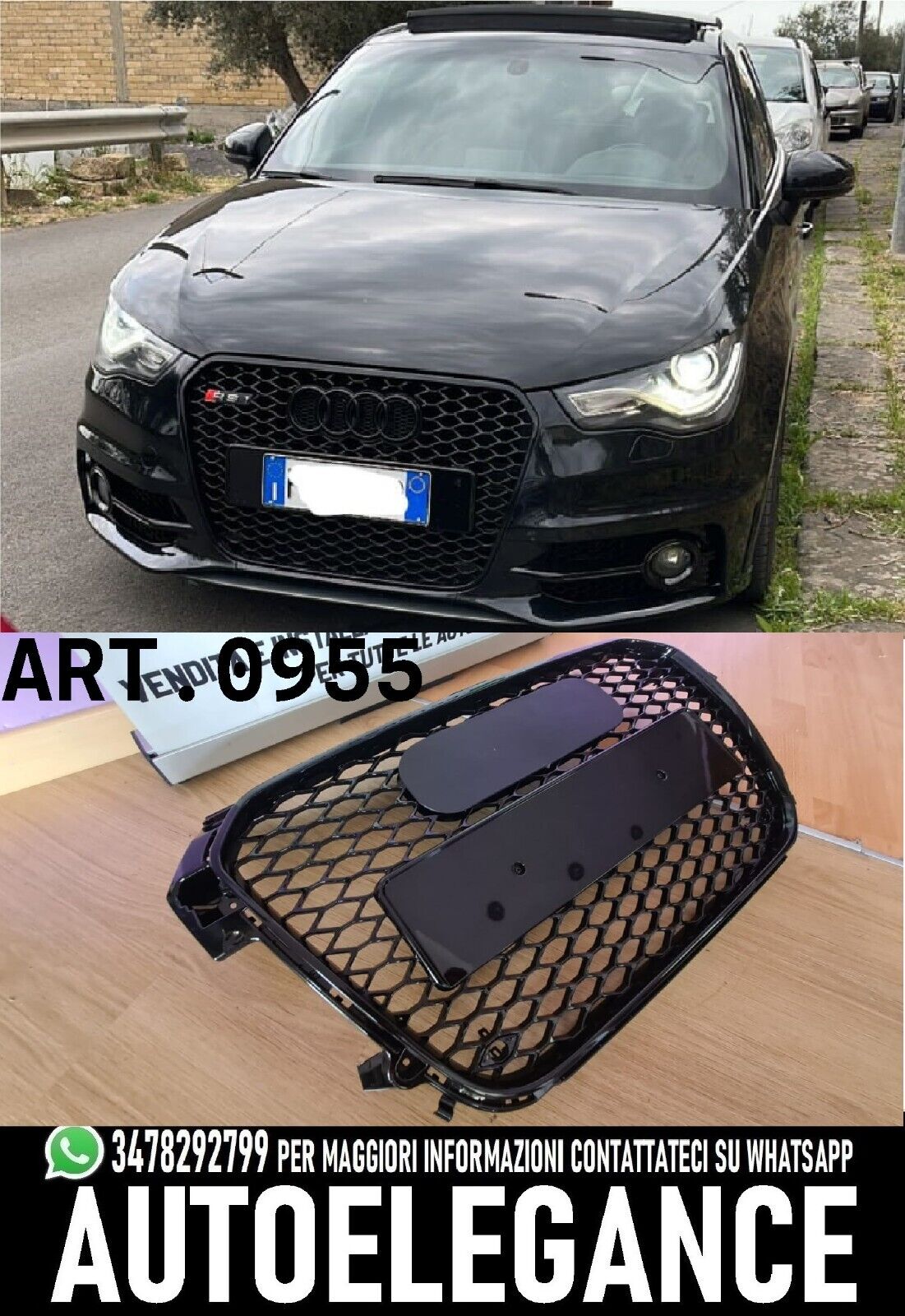GRIGLIA ADATTA PER AUDI A1 8X 2010-2014 LOOK RS1 NERO LUCIDO