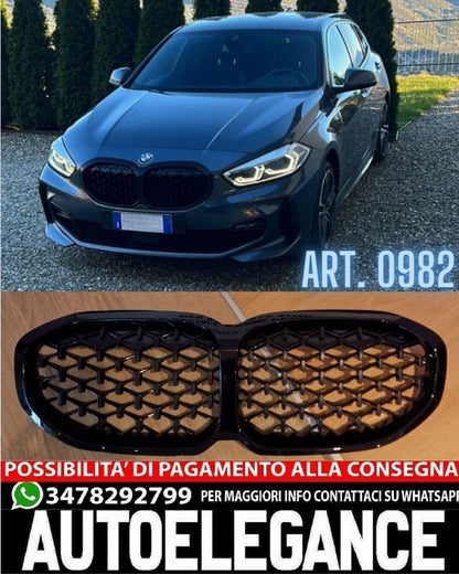 💎GRIGLIA ADATTA PER BMW SERIE 1 F40 LOOK M PERFORMANCE DESIGN NERA DIAMANTATA💎