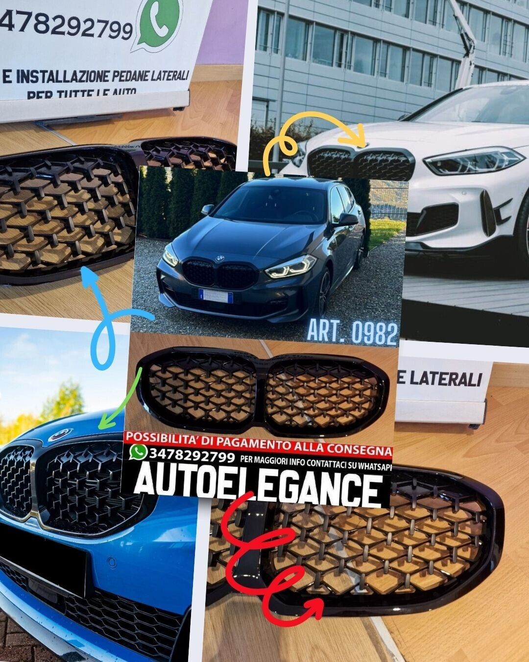 💎GRIGLIA ADATTA PER BMW SERIE 1 F40 LOOK M PERFORMANCE DESIGN NERA DIAMANTATA💎